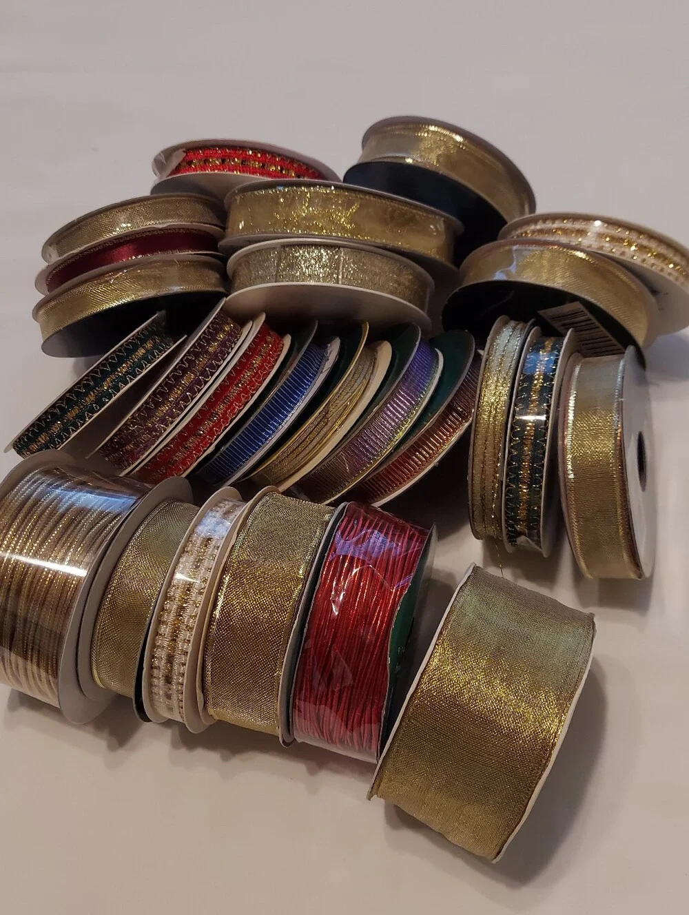 New 25 Rolls Decorative,  Many Wired Craft Ribbon Spools, Decorative, Metallics